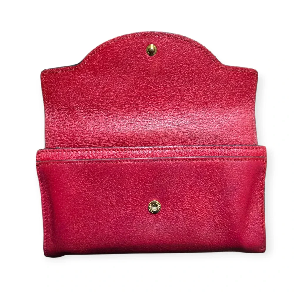 Gucci‎ GG Embroidered Floral Crystal Continental Red Leather Trifold Wallet